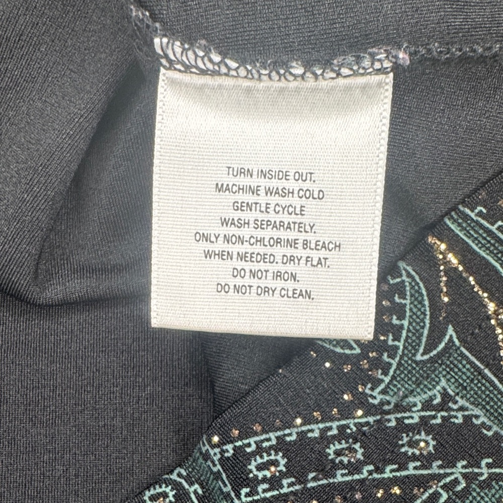 Jaclyn Smith Black and Green Paisley Short Sleeve Top Women’s Size XL - Picture 4 of 13